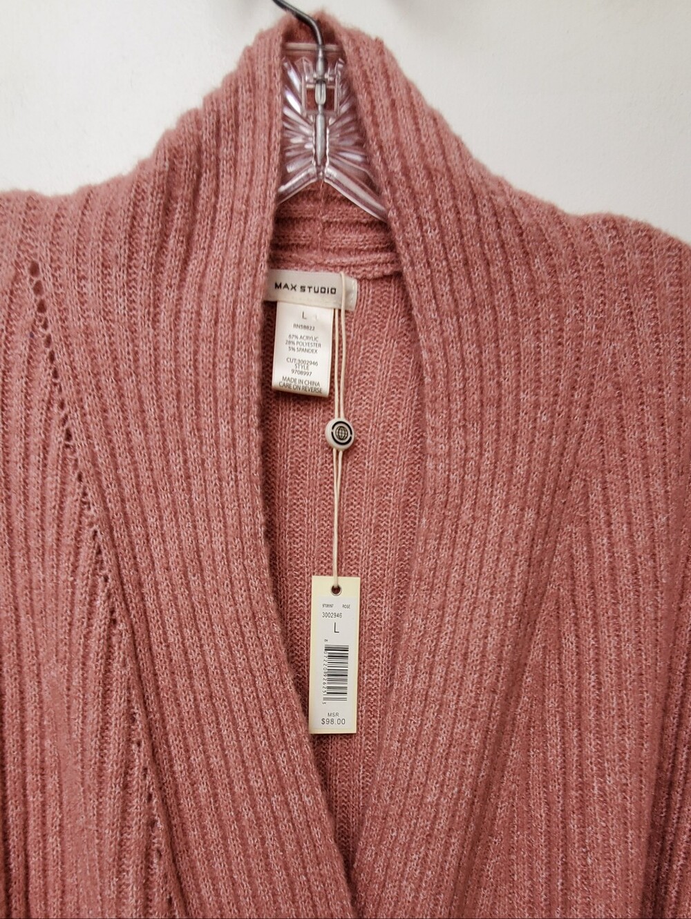 Max Studio Pink Mauve Ribbed Wrap Knit Sweater Size Large New - Picture 3 of 9